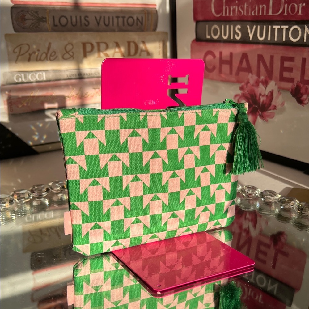 ipsy Green and Pink Patterned Cosmetic Bag